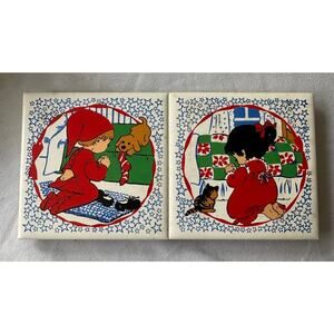 Vintage Jasco Set of Two 1960s Christmas Ceramic Tiles
